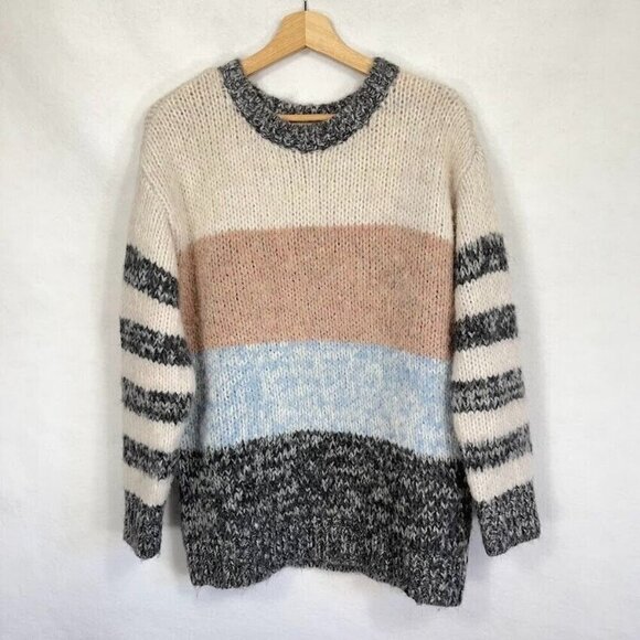 American Eagle Jegging Fit Striped Long Sleeve Wool Blend Chunky Knit Sweater M - Picture 1 of 6